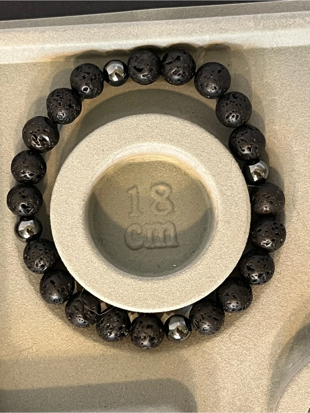 Extra Large Mens Black Lava Stone Beaded Bracelet with Hematite Accents